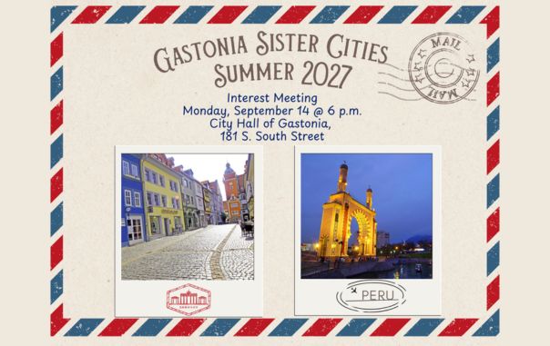 Post Card graphic for Germany and Peru Exchange students informing of public meeting September 14