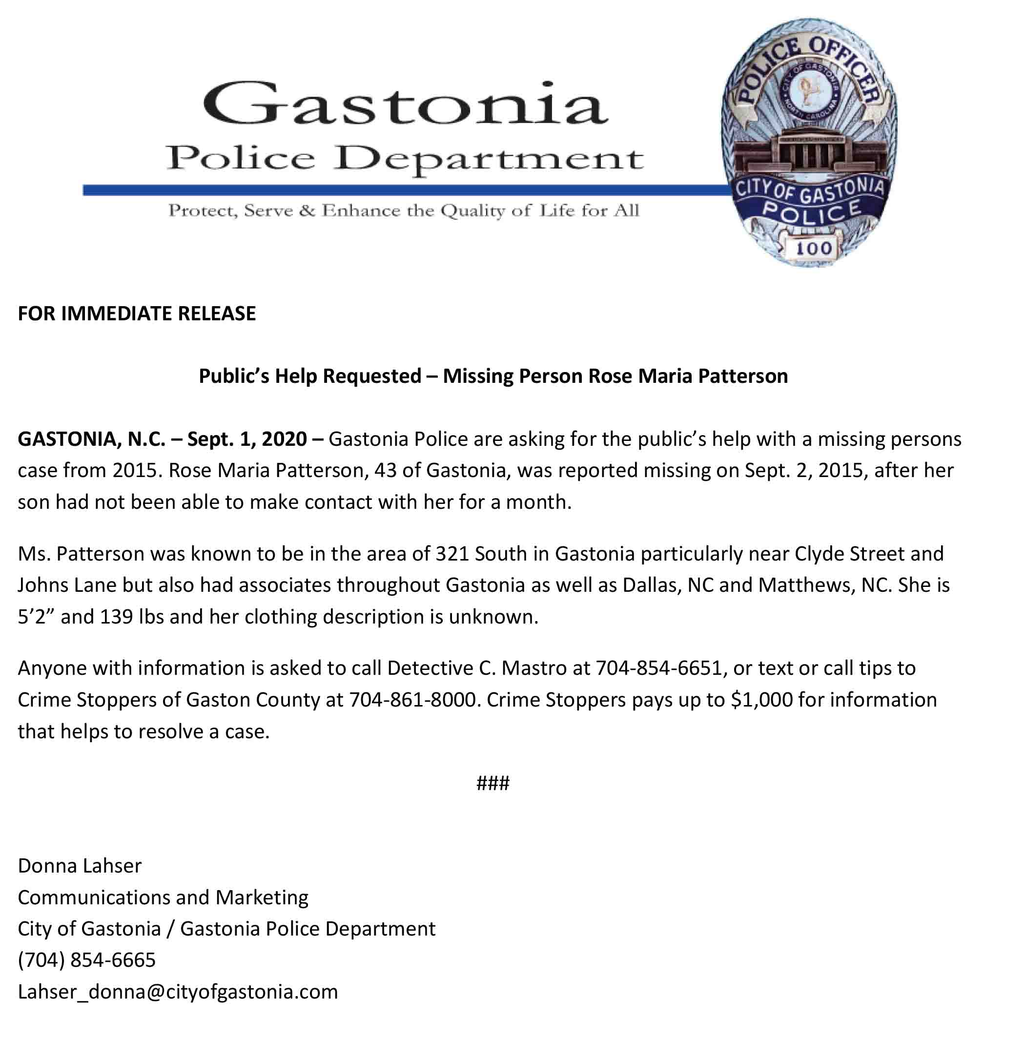 NR 2020 09 01 Publics Help Requested in Missing Persons Case