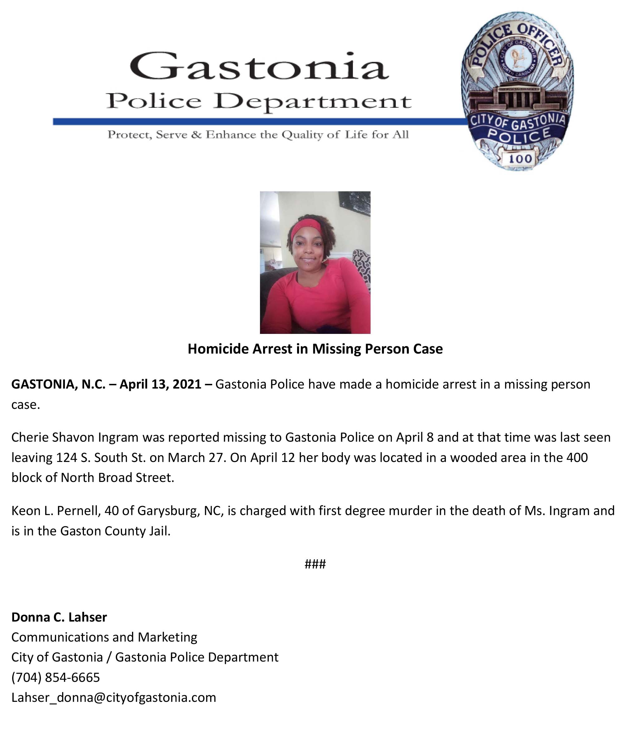 Homicide Arrest in Missing Person Case Web version