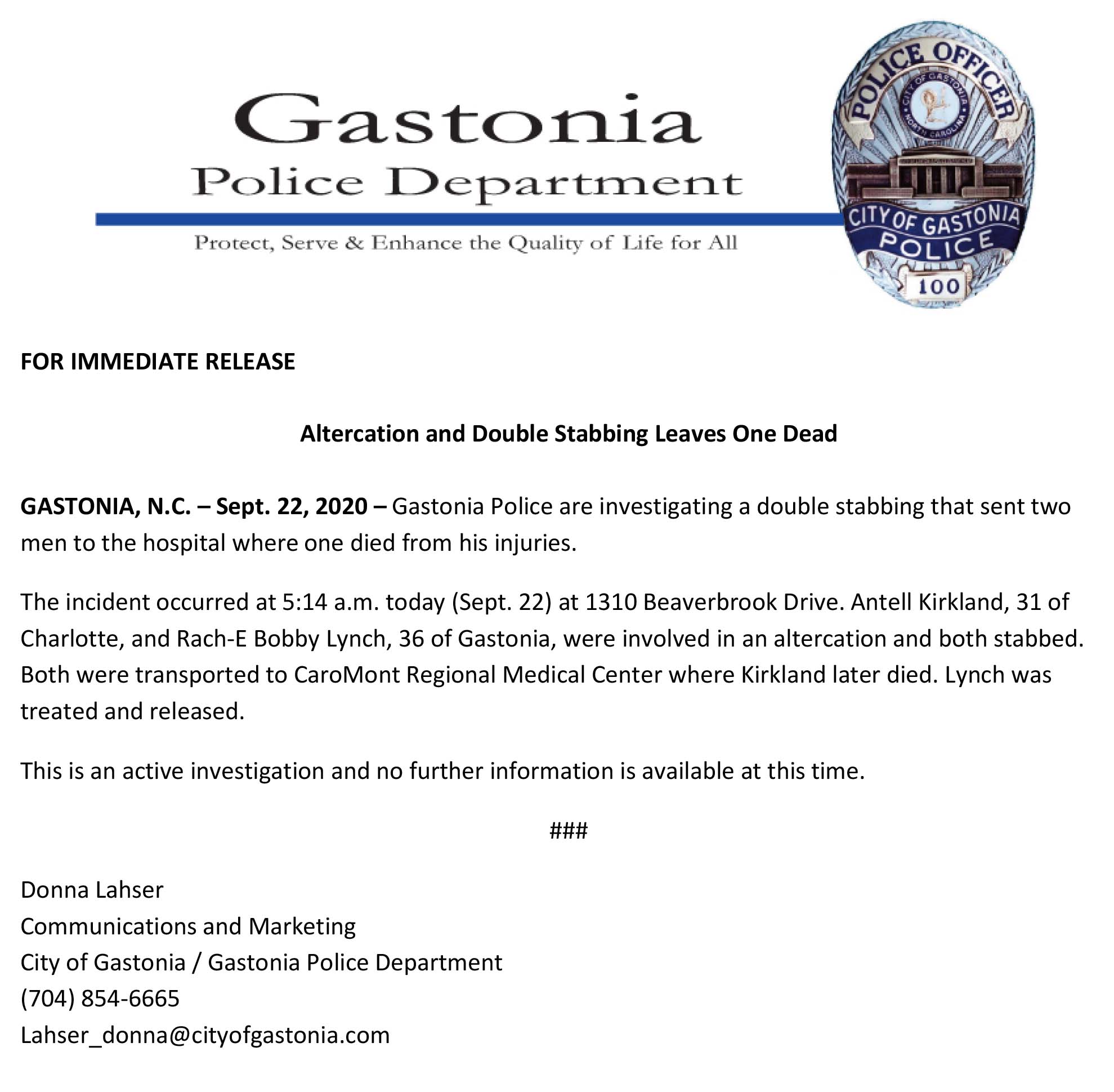 NR 2020 09 22 Stabbing on Beaverbrook Drive Under Investigation
