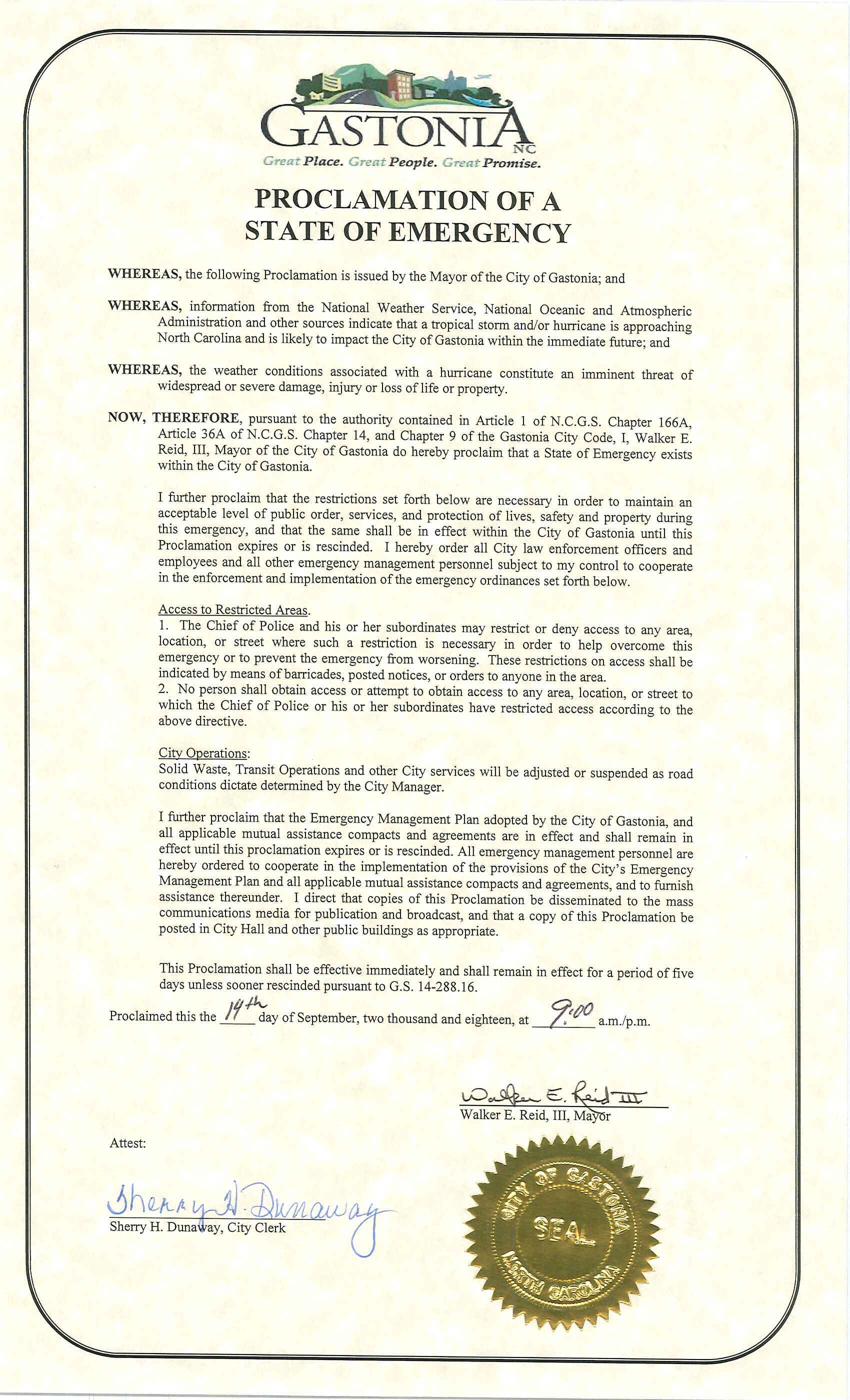 State of Emergency Proclamation final