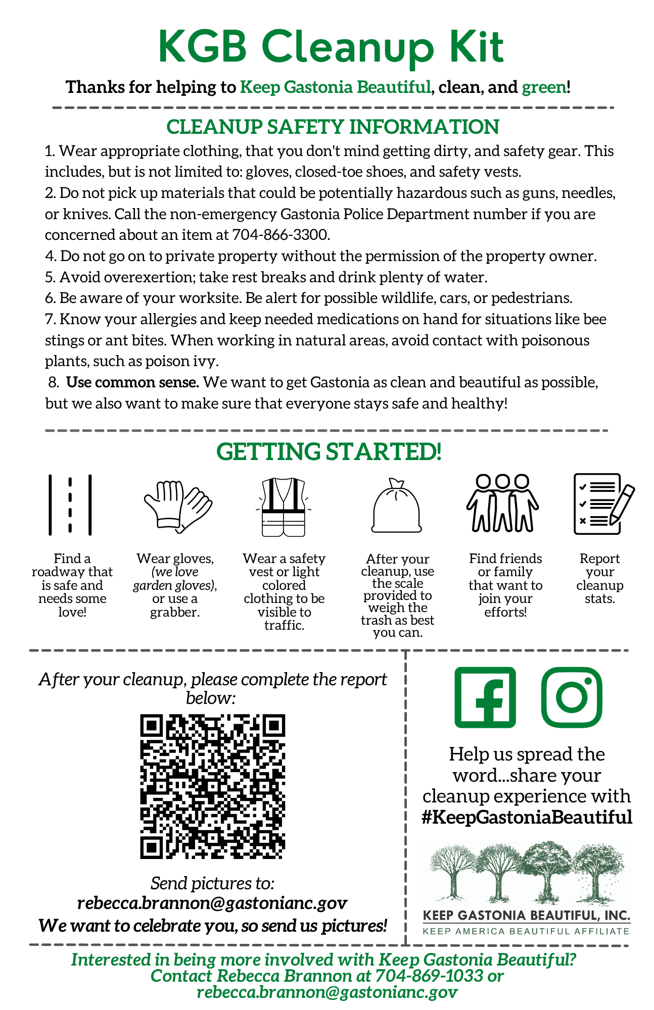 Visual of Keep Gastonia Beautiful Cleanup Kit information