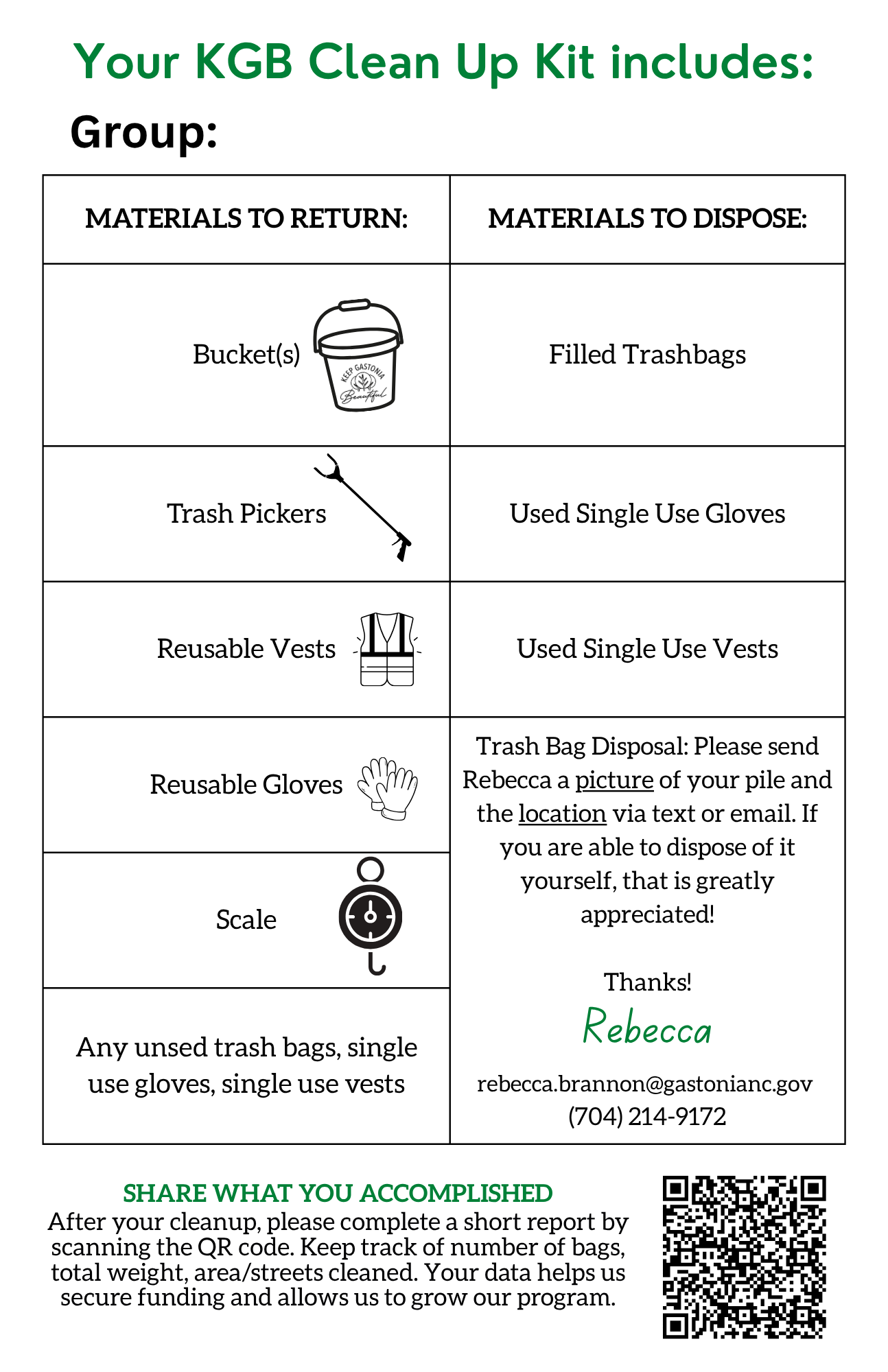 KGB Clean Up Kit Materials List