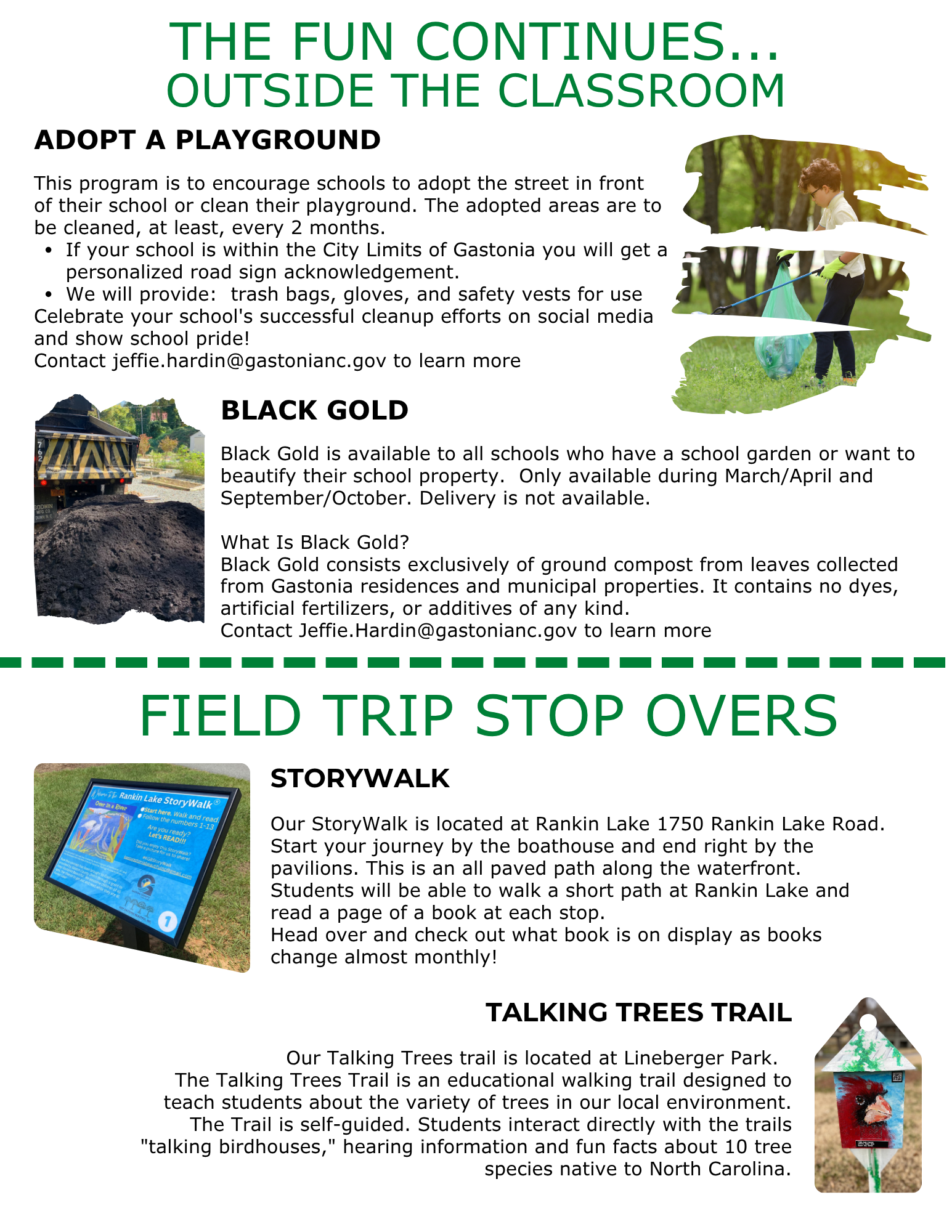 visual of other options for engagement outside of the classroom, adopt a play ground, black gold and field trip options