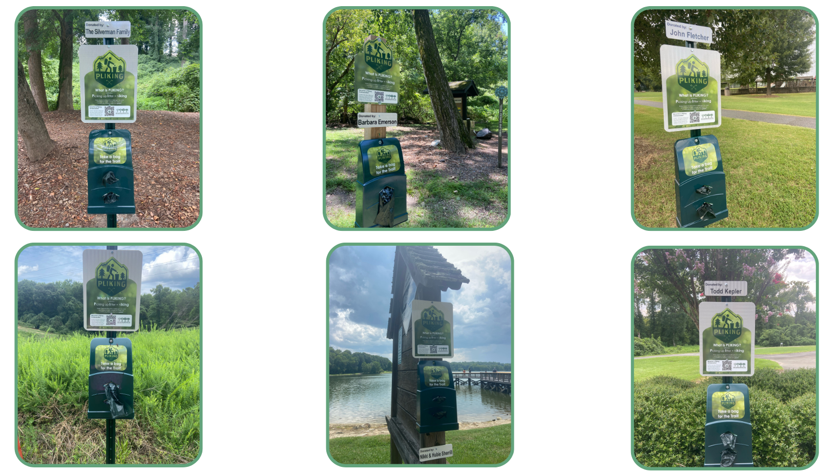 Pictures of Pliking stands located at city parks and along greenways
